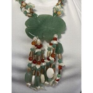 CHINESE MULTI JADE/PEARL/JADEITE 28 in 8mm-12mm Round  BEAD W/925 CLASP NECKLACE